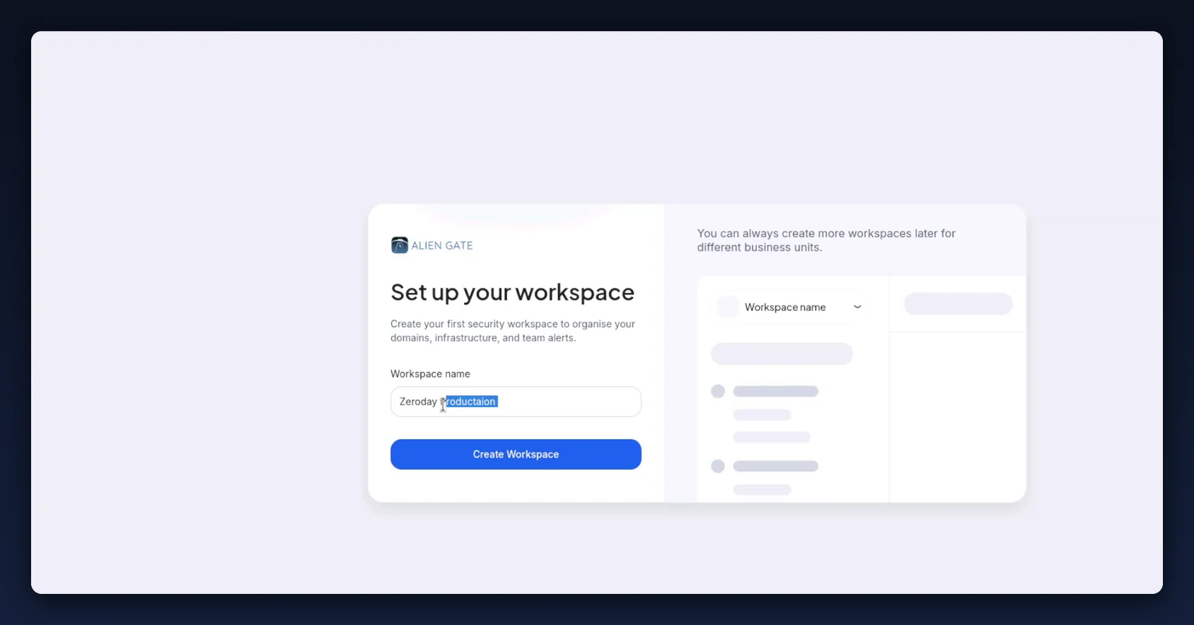 Set up your workspace screen with the workspace name field