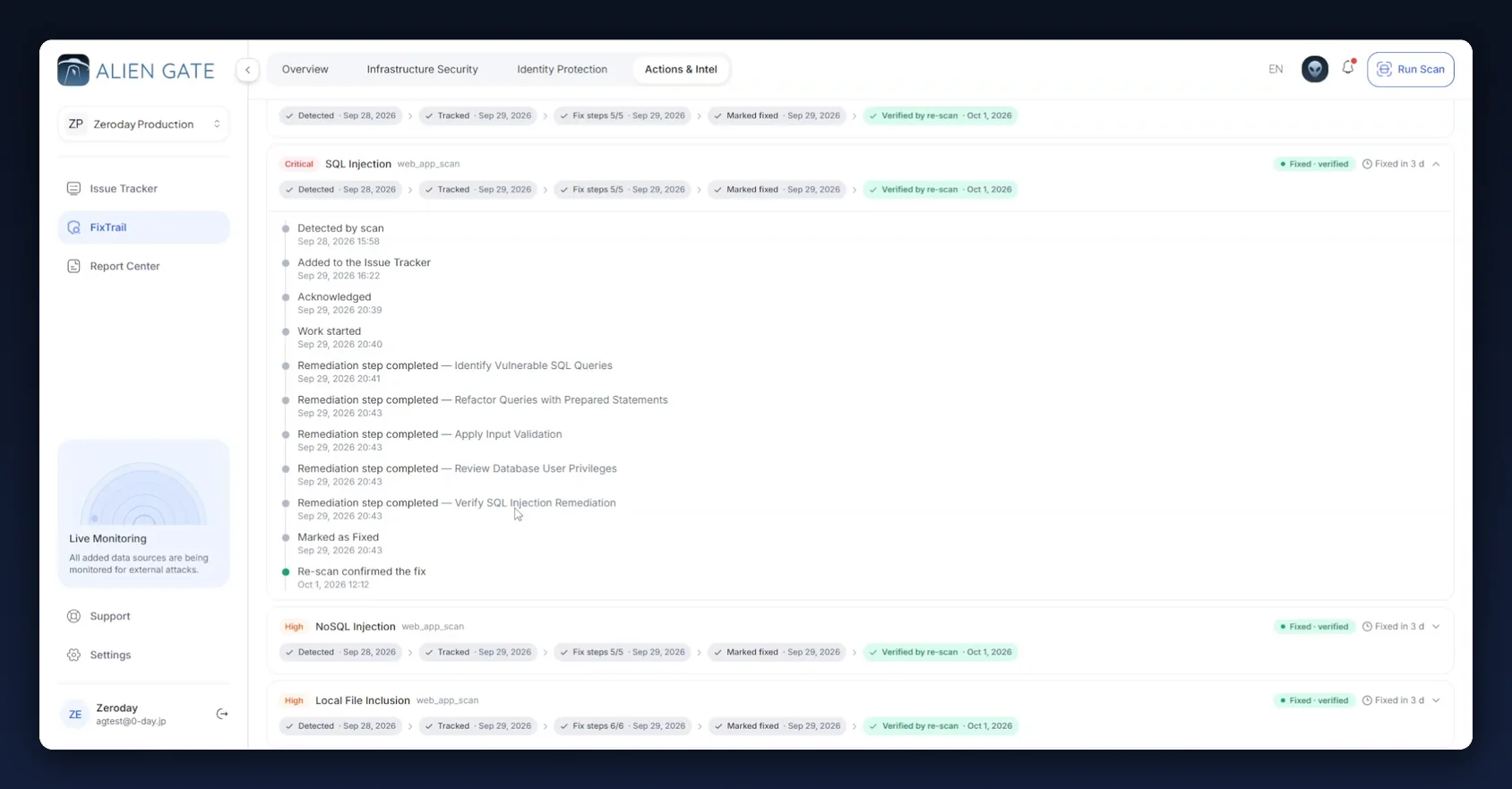 Event history with the re-scan confirmation event