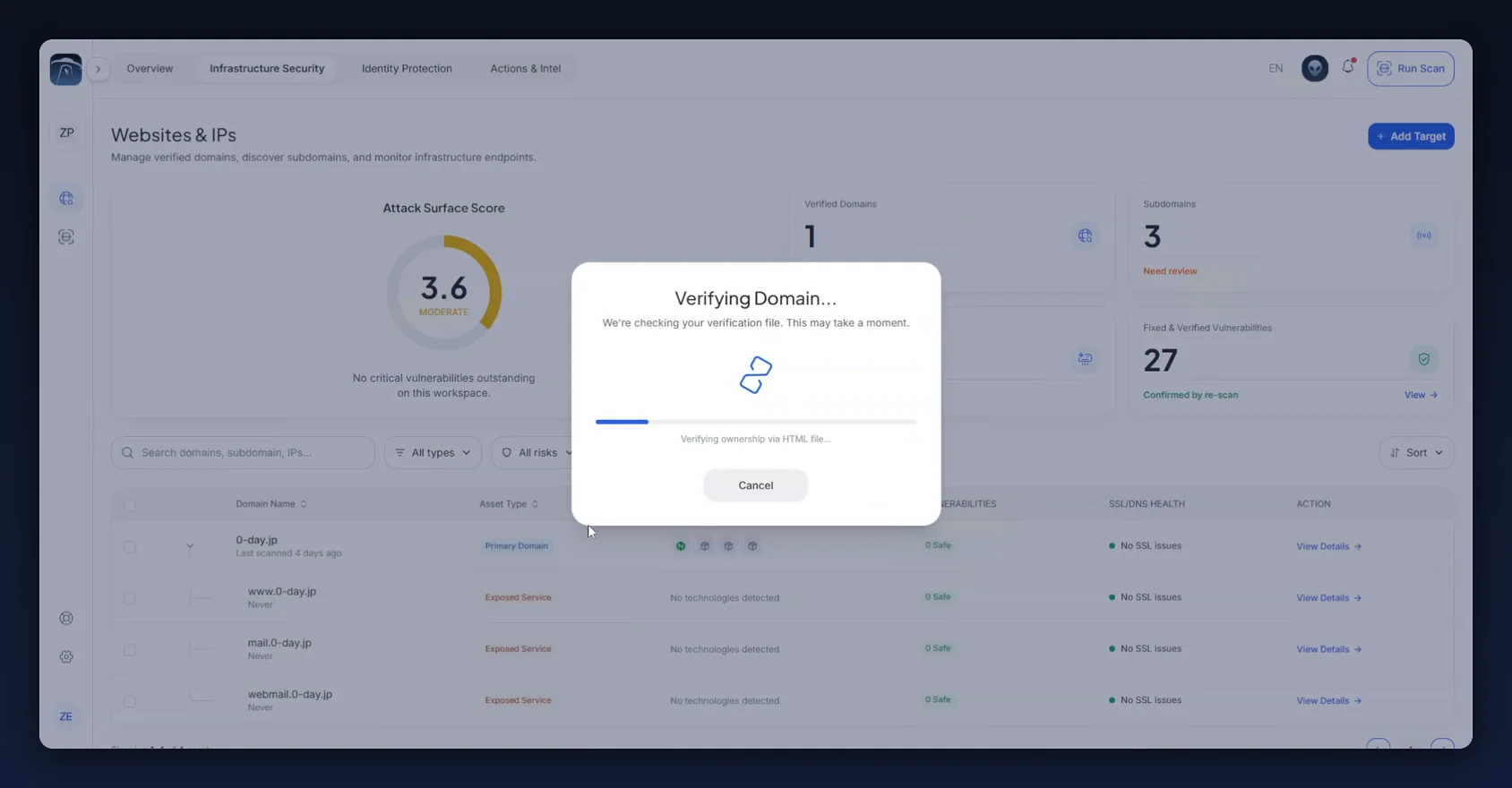 Verifying Domain — the platform fetching and checking the verification file