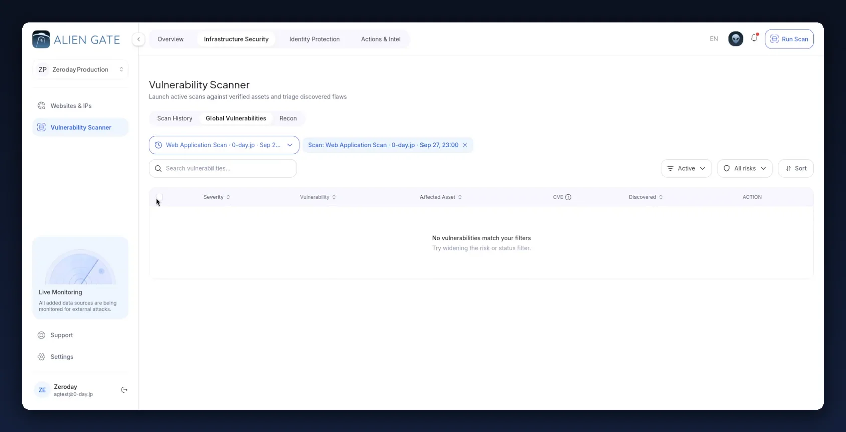 Global Vulnerabilities triage view with severity, asset and CVE columns